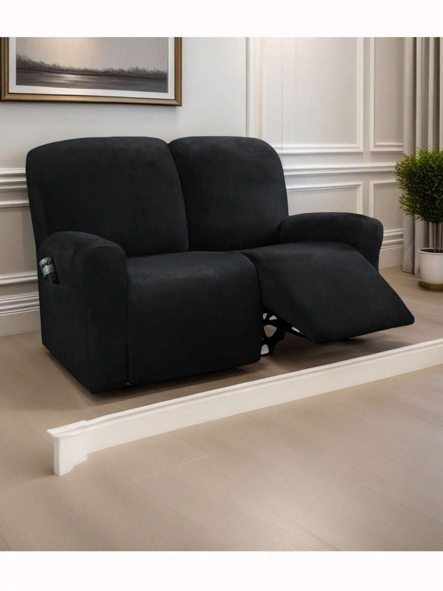 1 pieza Funda de sofá reclinable de terciopelo de zorro plateado - Negro - Ver 1