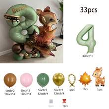 33pcs Thanksgiving Maple Leaf Balloon Column, Including Woodland Deer, 40" Olive Green Number Balloons, Suitable For Thanksgiving, Christmas - Green - View 18