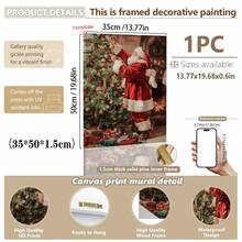 1 pièce, canevas murale, Décoration murale de Noël encadrée, Décoration vintage du Père Noël, Peinture d'arbre de Noël, Père Noël portant des cadeaux, Art de Noël, Affiche de Noël d'hiver, Peinture à l'huile de Noël vintage, Art des fêtes, Peinture à l'huile de style campagnard, Ornements de Noël