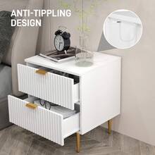 HOMCOM Nightstand, Bedside Table With 2 Drawers, Side End Table With Metal Legs For Bedroom, White - 白色 - 查看 5