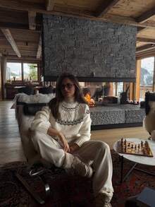 Áo len nữ tay raglan họa tiết Fair Isle, cổ tròn, tay dài, phối màu, thích hợp cho dịp Giáng sinh, quà tặng Giáng sinh, đi làm hàng ngày, trang phục công sở, đồng phục giáo viên, trang phục thường ngày thanh lịch cho phụ nữ. - Nhiều màu - Xem 2