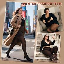 1 Set Of Women's Winter 200g Warm Plush And Thickened Leggings, 5 Colors Suitable For All Skin Colors, Polyester, Nylon, Spandex Blended Leggings, Sexy Translucent Large Size Pantyhose - 咖透膚 - 查看 4