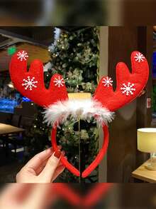 New Christmas Reindeer Antlers Headband With Cute Animal Elements - Holiday Hair Accessories, Fashionable Dress Up Headbands, Great For Gift Giving - Single Pack, Women's Cute Antlers Headband, Polyester Christmas Party Hair Accessories Headband