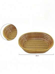One Retro Chinese-Style Imitation Rattan Woven Bread Storage Basket, 28*20cm, Oval Woven Basket, Bread Box, Storage Basket, Multi-Compartment Snack, Dessert, Fruit And Candy Storage Rattan Woven Bread Basket, Snack Basket, Mall Display Storage Basket, Square Rattan Woven Fruit Basket, Afternoon Tea Snack Plate, Snack Plate, Random Wood Color, Retro Fruit Dish, Miscellaneous Candy Storage Basket - Oval Wood Color - View 3