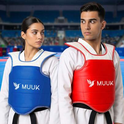MUUK FITNESS Equipo de Protección para Artes Marciales – Pechera, Protector de Pecho, Protector Inguinal y Concha para Taekwondo, Karate y Box, Cada Artículo se Vende por Separado, Ideal para Entrenamiento y Competencia