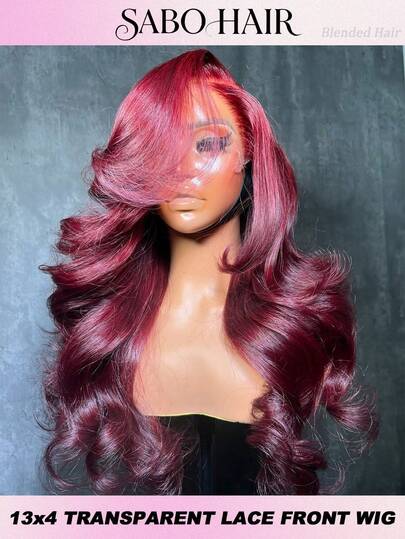28 Zoll #Burgund 99J Lace Front Perücke Echthaar-Mischung 13x4 Aufsetzen und Lace Front Perücken Vorgerupft HD Lace Frontal Rote Farbige Glueless Body Wave Perücken für Frauen 200% Dichte