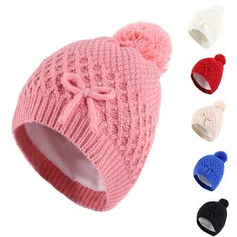 Baby Girl Winter Hat Cute Bow Baby Beanie Warm Knitted Hats For Infant Toddler Girls
