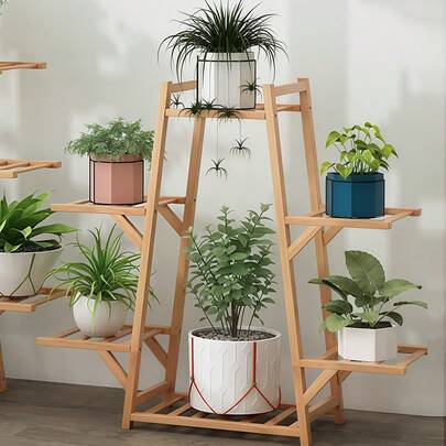 Estante de plantas de bambú de varios niveles - 6 niveles para interiores y exteriores con ruedas, diseño que ahorra espacio para decoración del hogar, balcón, patio - Duradero y elegante para suculentas, flores, plantas de interior, decoración de plantas, organizador de balcones, acabado natural, construcción sólida, amante de plantas