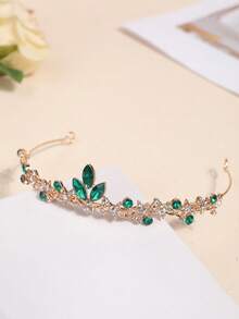 1件装时尚公主皇冠发箍，镶嵌水钻，优雅奢华，是送给女性的绝佳礼物。金色皇冠，头饰，金色头饰，皇冠，服装皇冠，发饰花环，头饰，发圈，头饰皇冠，婚礼，伴娘礼物，派对造型，发饰 - 綠色 - 查看 8