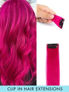 1pc Clip-In Hair Extension, Human Hair, Colorful Hair Extension, Red Clip-In Human Hair, Rainbow Color Party Highlights, Straight Hair Piece, For Women And Girls, Cosplay Clip-In Hair Extension, Purple, Halloween Costume And Christmas - Multicolor - View 24