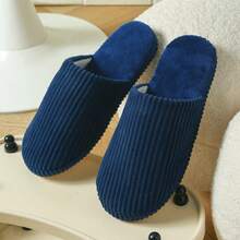 Spring To Summer Navy Striped Men's Simple House Slippers - Navy Blue - View 6