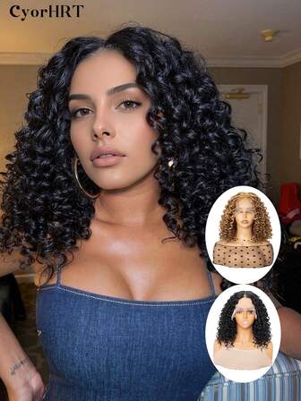 14인치 13X6 앞 레이스 여성 가발 딥 웨이브 컬리 웨이브 컬리 웨이브 헤어 고온 합성 레이스 앞 가발 자연스러운 부드러운 컬 블랙 브라운 멀티 컬러 헤어 가발 여성용 데일리 코스프레 홀리데이 파티 및 뮤직 페스티벌 할로윈