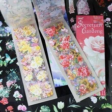 20sheets Flowers Stickers Book PET Material Hand Account Stickers Embelishment Transparent Stickers Junk Journal Craft Stickers Holiday Decorations Christmas Halloween Valentine's Day - Multicolor - View 5