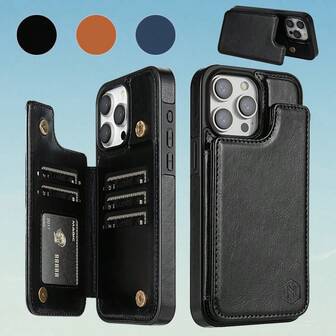 钱包纯色双扣 RFID 屏蔽带卡槽相框支持功能磁力翻盖 PU 人造皮革外壳兼容 17 Air 16e 15 Pro Max 14 Plus 13 12 11XS XR SE3/2022 SE2/2020 8 7 适用于三星 Galaxy S25 Ultra S24 FE S23 Plus S22 S21 S20 FE A12 A13 A14 A15 A16 A17 A26 A35 A36 A51 A52 A53 A54 A55 A56 保护套商务防震保护卡包