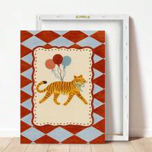 1pc Framed Canvas Wall Art, Tiger Theme For Kids Room, Circus Theme Nursery Decor, Balloon Animal Poster, Printable Children's Room Decor, Cartoon Animal Wall Art - Multicolor - View 7