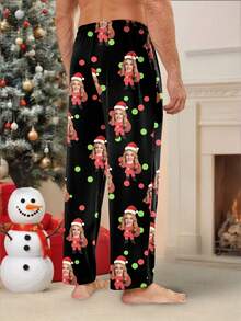 Pantalones de pijama personalizados con estampado navideño para hombres, pantalones casuales de estar en casa con estampado de lunares de Papá Noel, regalo de Navidad para amigos, invierno