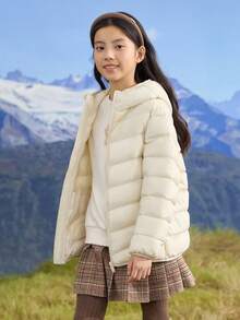 Balabala Tween Girl Lightweight Down Jacket Fall/Winter – Hooded Water & Oil Resistant Family Style - Milky White - View 3