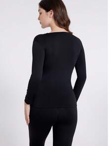 4 Pcs Thermal Underwear For Women With Long Sleeved Pants Black Thermal Underwear Set - màu đen - Xem 6