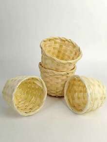 Woven Flower Basket, Small Bamboo Basket, Desktop Organizer Storage Basket, Bamboo Woven Basket, Woven Basket - Khaki - View 5