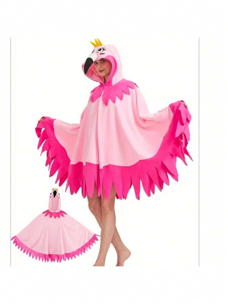 1pc Unisex Hooded Flamingo Cloak, Suitable For Various Dance Party Cosplay, Valentine's Day Costume - Pink - View 1