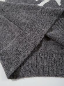 Unisex Vintage Casual Loose Fit Crew Neck Sweater With Star Pattern, Lightweight & Comfortable, Suitable For Spring, Autumn & Winter - Grey - View 7