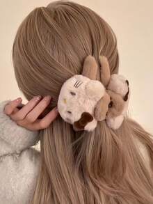 Sanrio 1 件三丽鸥 Hello Kitty 优雅蝴蝶造型秋冬毛绒发夹，粉色和棕色毛绒 KT 猫卡通设计，最佳礼物，适合送给女朋友 - 彩色 - 查看 4