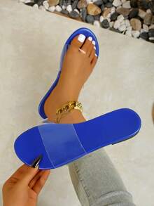 Sandalias de dedo tipo chanclas para mujer talla grande, sandalias planas de gelatina con punta abierta y fácil de poner, apropiadas para pies grandes - Azul - Ver 8