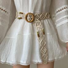 1pc Women's Minimalist Versatile Thin Waist Belt With Knotty Rope Woven Design, Decorative Tie Belt For Skirts, Beige Strap. Suitable For Daily Commuting, Outings With Friends, Vacations, Evening Parties, Christmas Gatherings. Perfect As A Gift For Yourself, Friends, Family, Girlfriend. Ideal For Autumn And Halloween Celebrations. - Màu be - Xem 7