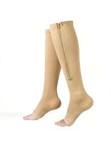 Sportliche Outdoor Zehenfrei Kompressionsstrümpfe für Damen & Herren, 20-30mmHg offene Zehenspitzen Kniestrümpfe, Seitlicher Reißverschluss Kniestrümpfe, offene Zehenspitzen Design für Komfort und Atmungsaktivität, Kreislaufunterstützende Socken für Athletik, Laufen, Radfahren - Verschiedenfarbig - Übersicht 3