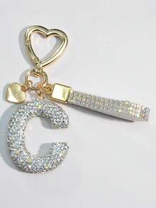 1pc White Ceramic Rhinestone Letter Keychain, Cute Personalized Bag/Car Key Chain, Simple Heart Decor For Mom, Friends, Valentine's Day Halloween Accessories Teachers Day Christmas Gift Ideas Bag Accessories Lanyards With Id Holder Car Accessories Bag Charms