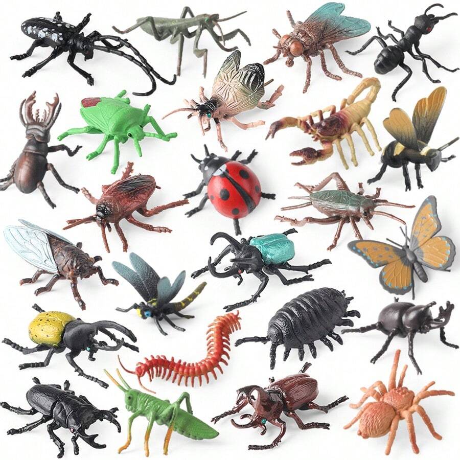 12PCS Simulation Mini Insect Animal Model Toy Set, Butterflies, Dragonflies, Ants, Locusts, Bees, Cicadas, Flies, Cockroaches, Children's Cognitive Education Toys, Halloween, Christmas, Easter Gift Ornaments ﻿