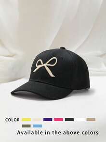 1pc Embroidered Bow Washed Baseball Cap, Breathable Adjustable Outdoor Golf Sun Hat For Women, Fashion Curved Brim Sun Hat For Men, Suitable For All Seasons, Couples Y2K Style