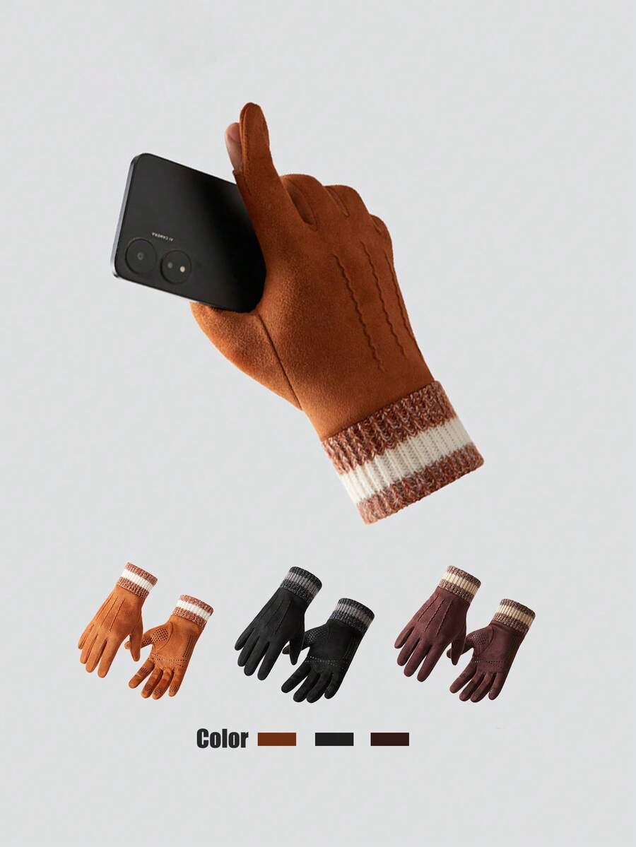 Warm Fleece-Lined Suede Touchscreen Gloves, Anti-Slip Cycling Gloves, Autumn/Winter