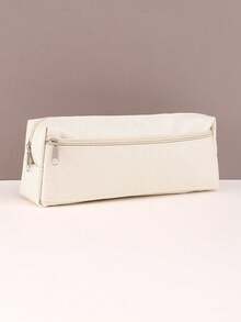 1 Solid Color Zipper Pencil Case, Pencil Case, Study Supplies, School Subjects, Luggage, Suitable For Schools And Offices, Student Stationery, Back To School Supplies, Women's Makeup Bag, Beauty Bag, Stationery Classification Storage Bag, School Supplies (White, Black, Pink, Brown)