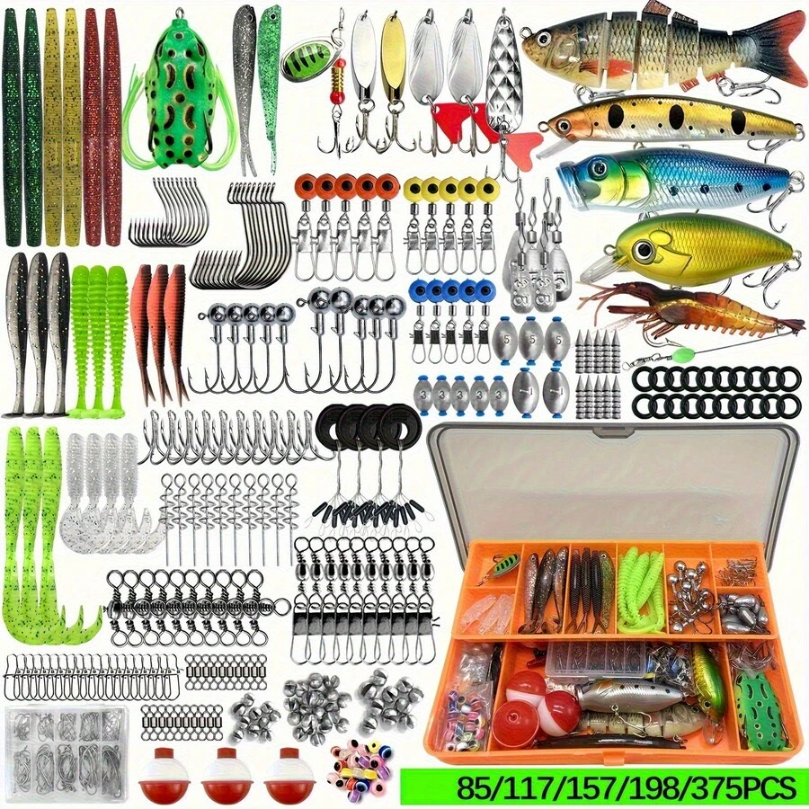 Complete Fishing Set With Spinnerbait, Jigging Lure, Jigging Head, Sinker, Hook, And Storage Case - Multi-Color Freshwater And Saltwater Combo Pack With Split Rings And Scented Lures - The Best Starter Kit For Bass, Pike, Trout, And Walleye Fishing, Tackle Box Equipment, Pike Lures, Submersible Lures, Saltwater Lures, And Small Fishing Lures - 107pcs - 查看 1