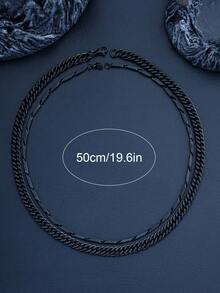 2pcs Men's Black Stainless Steel Cuban Link Chain Necklace, Minimalist Punk Gothic Style, 55cm Length, Suitable For New Year Gift, Daily Wear, Gift For Boyfriend