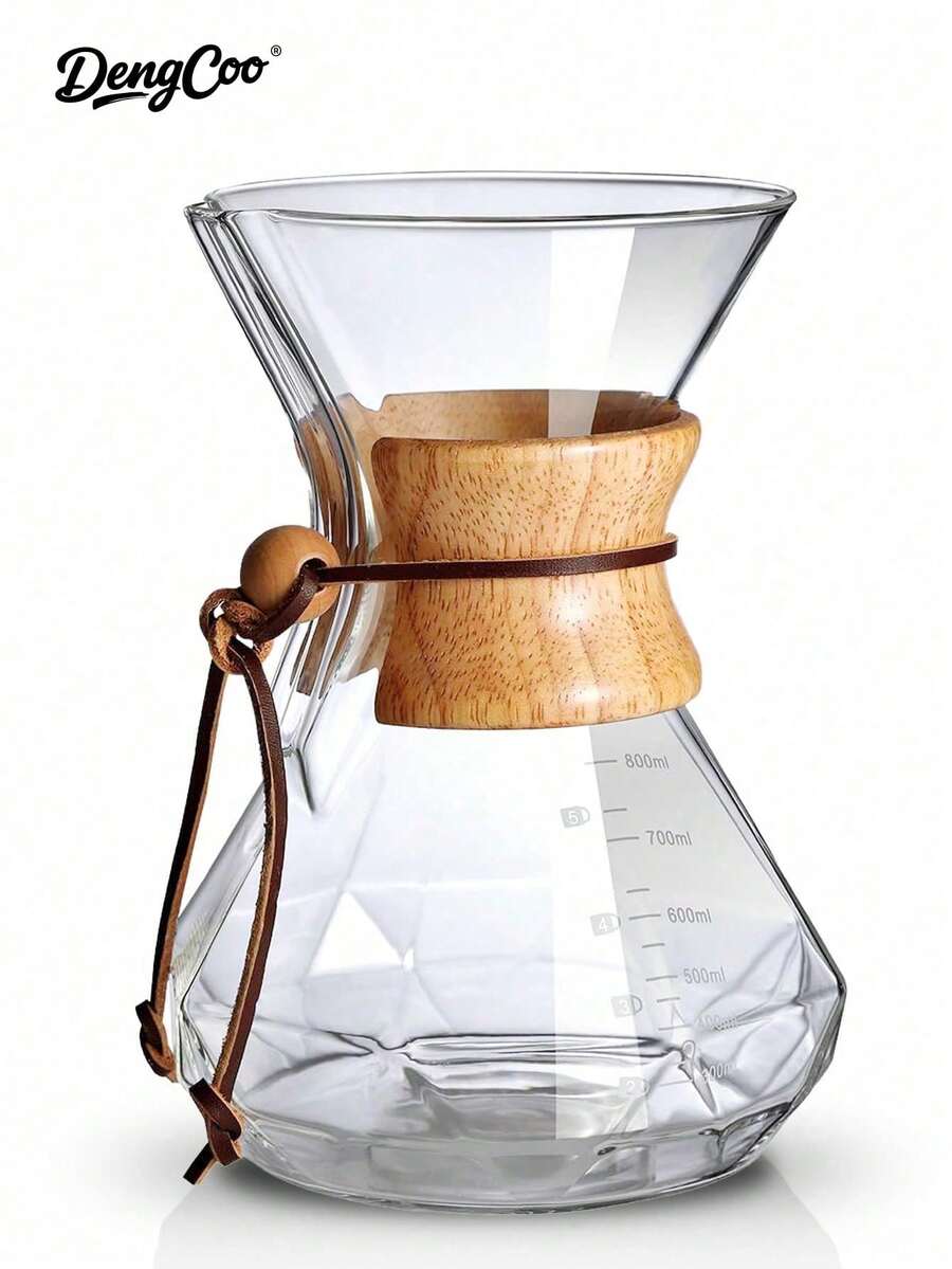 Dengcoo 1 件套手冲咖啡机、咖啡壶、咖啡水壶、硼硅酸盐玻璃咖啡壶、现代木质领口玻璃咖啡壶 - 咖啡壺 - 查看 1
