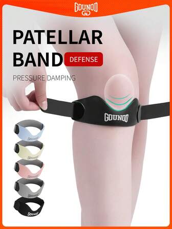 GOUNOD 1PC Silicone Knee Support Strap - Easy-To-Use Patella Stabilizer For Sports, Gym & Daily Wear, Highly Elastic, Fixed Protection, Available In Black, Gray, Pink, Blue, Comfortable Fit Versatile Knee Strap.