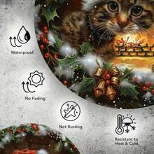 Vintage Christmas Cat Metal Sign - Wall Art Decor For Indoor & Outdoor Use, Ideal For Home, Restaurant, Cafe, Garage, Humorous Wall Art, 7.87 X 7.87 Inches - Foil Engraving Festive Feline Design Home Decor Christmas Decorations Room Decor