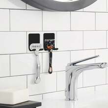 1/2/4pcs Stainless Steel Razor Holder,No-Drill Shaving Wall-Mounted With Hooks Punch Free Razor Rack,Black&Sliver Shaver Rack,Data Cable, Cutlery Rack For Bathroom Bedroom Kitchen