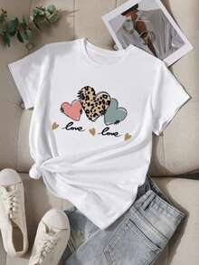 Camiseta gráfica con motivo de corazón y letra para mujer - Blanco - Ver 1