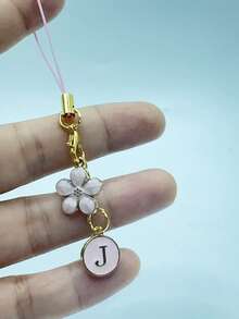 1pc Metallic Heart & Alphabet Letter A-Z Charm Phone Pendant - Black - View 57