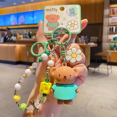 Miffy Beaded Fashion Charm Keychain - Backpack Pendant, Small Accessory, Creative Cute Key Ring, Perfect Gift For BFFs, Couples & Family; Enjoy Happiness With Miffy(Green)