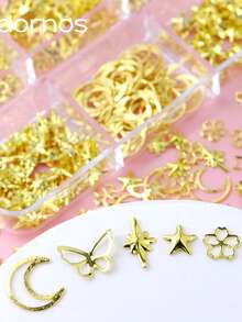 1 Box Metal Butterfly Epoxy Resin Filler Accessories, Star Moon Tree Resin Silicone Mold Filler, Keychain Pendant Jewelry DIY Craft Making - Gold - View 4