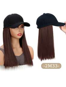 女士假发 12 英寸短波浪棒球帽假发，带卷发/直发接发，假发合成波浪可调节棕黑色棒球帽假发 - 彩色 - 查看 14