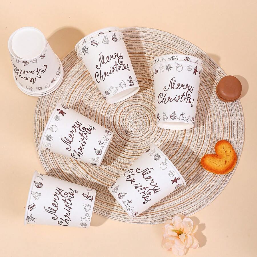 10pcs/20pcs/40pcs,Christmas Paper Cups Christmas Disposable Cup 9 Oz Xmas Hot Chocolate Tea Drinking Disposable Paper Cups For Xmas Holiday Party Supplies Decorations(White And Red) - Multicolor - View 1