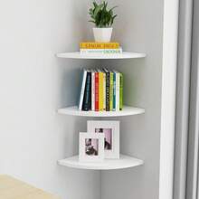 1/3pcs Floating Corner Wall Shelves, Corner Shelves, Shelf Units And Storage, Rustic Wood Wall Mounted Display Racks For Living Room, Bedroom, Bathroom, Kitchen, Home Office Decor, Space Saving Round Design For Home And Garage Storage And Organization - Black - View 5