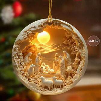 1/3 st, akryl julkrubba dekorativt hänge, berlock heliga hem 2D platt hänge, religiöst tema, lämplig för bilinredning, väskor, nyckelringsdekorationer, påsk- och nyårspresenter till vänner och familj