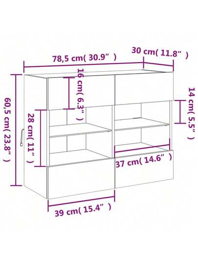 VidaXL TV Wand Unit LED Lighting 78.5x30x60.5 Cm Zwart view 2