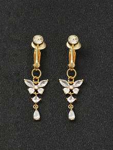 1 pieza Elegante Falso Piercing Ombligo Uña Incrustada con Cubic Zirconia Blanca Colgante de Mariposa para Clip en Aro de Ombligo